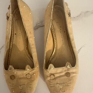 Charlotte Olympia Beige Cat Embroidered Flats